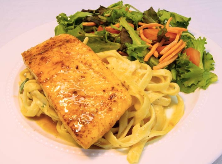 Salmon Fettuccine with Side Salad