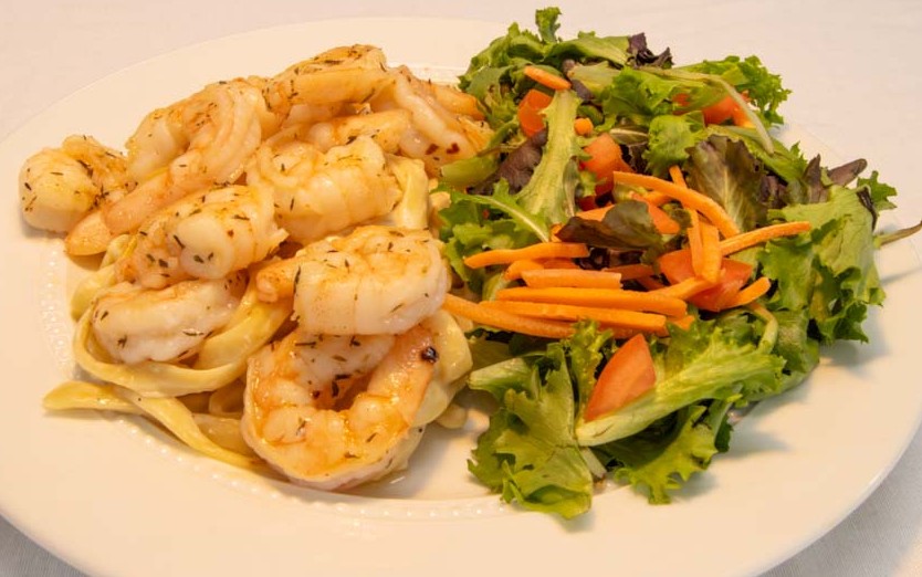 Shrimp Fettuccine with side salad